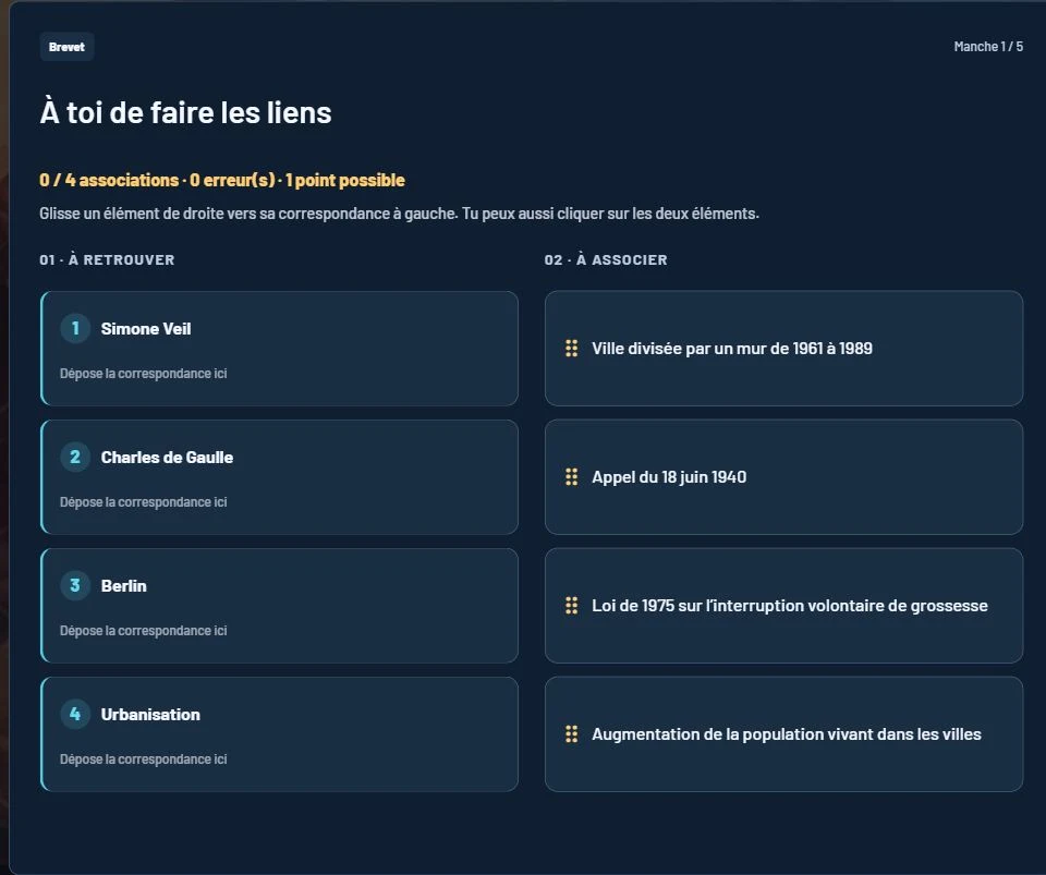 Aperçu réel du jeu de correspondances