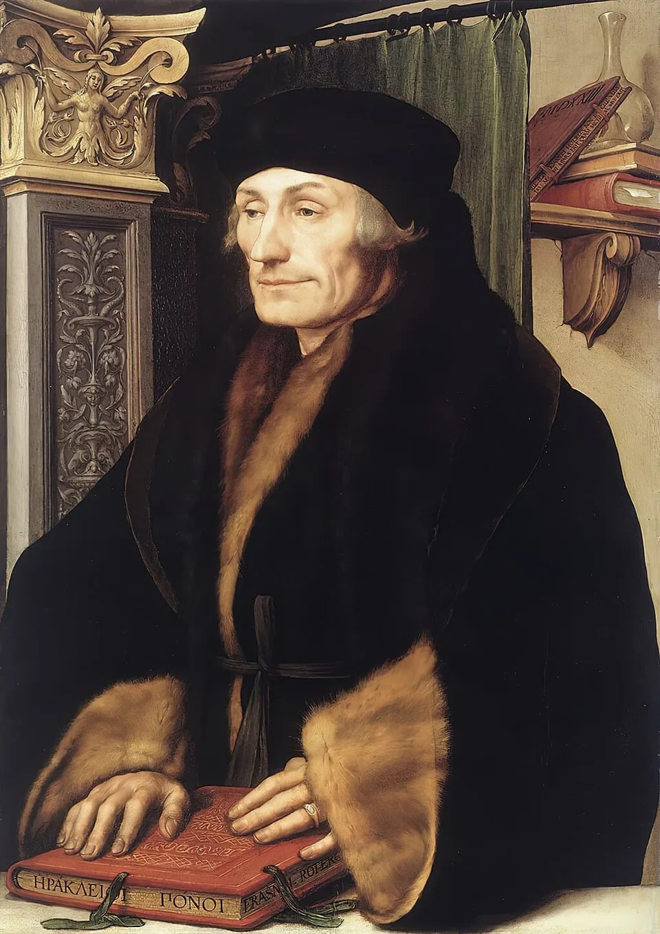 Portrait d’Érasme de face, manteau bordé de fourrure, par Holbein le Jeune