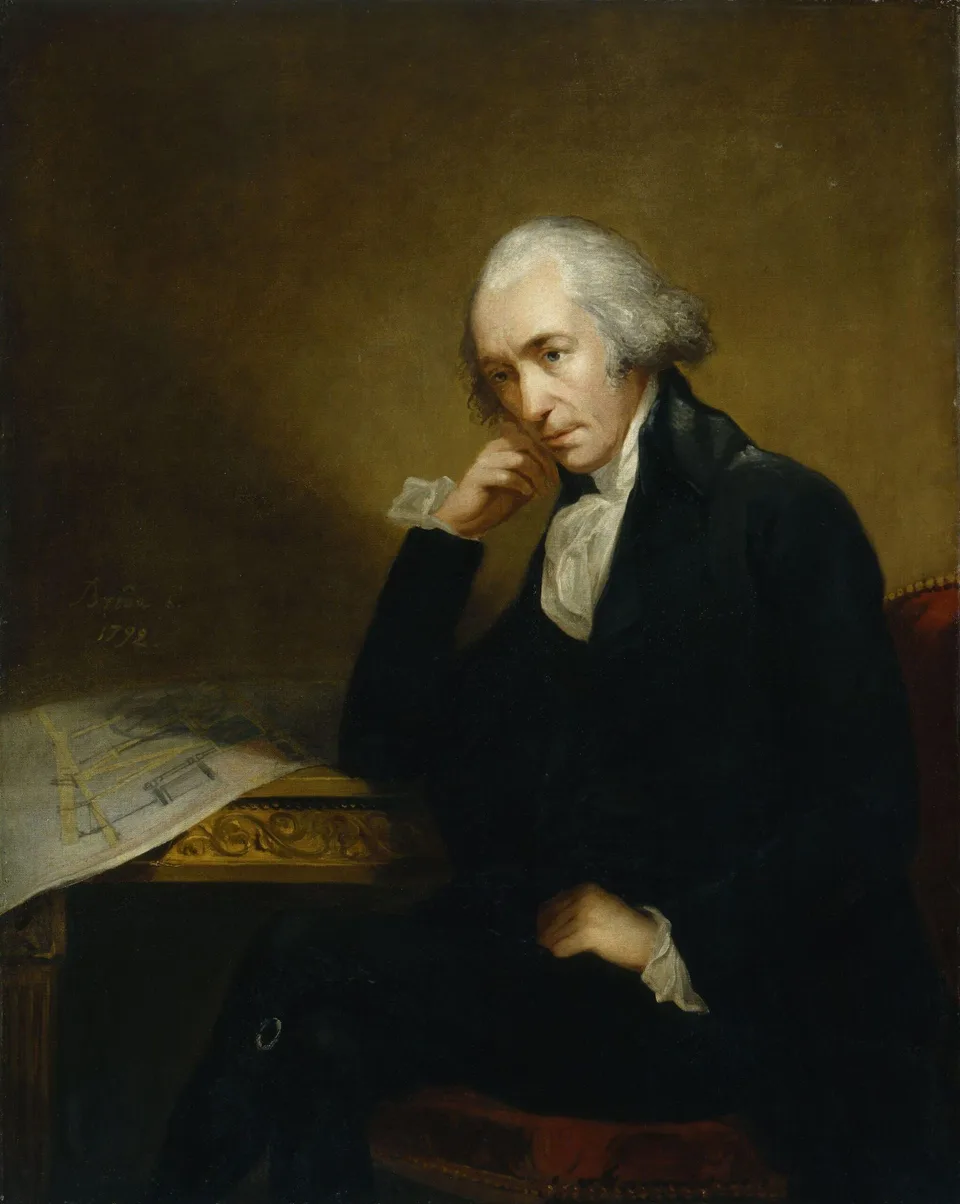 Portrait du scientifique James Watt assis, peinture de 1792