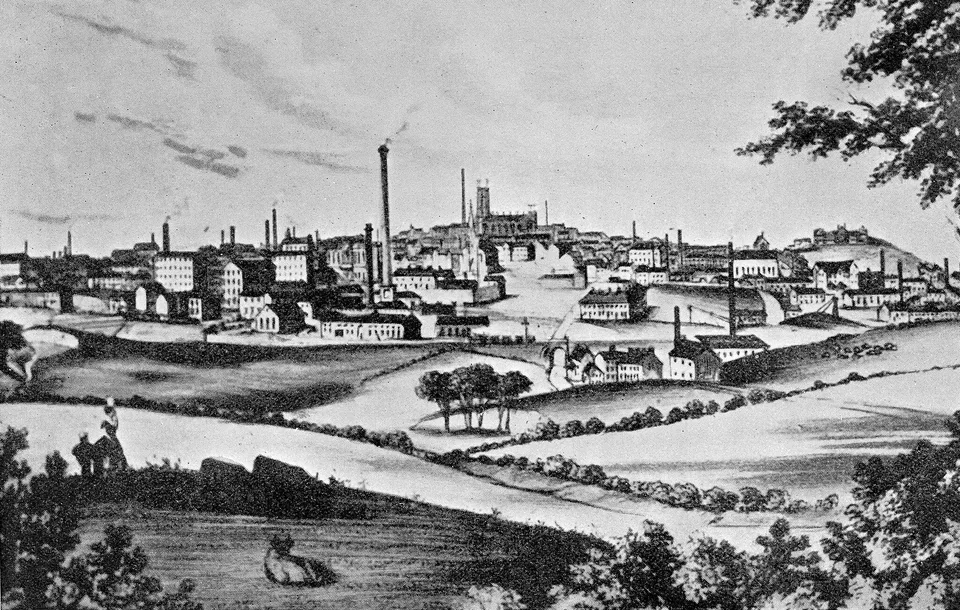 Révolution industrielle : enfants surveillant les métiers à filer dans une usine du Lancashire au XIXe siècle