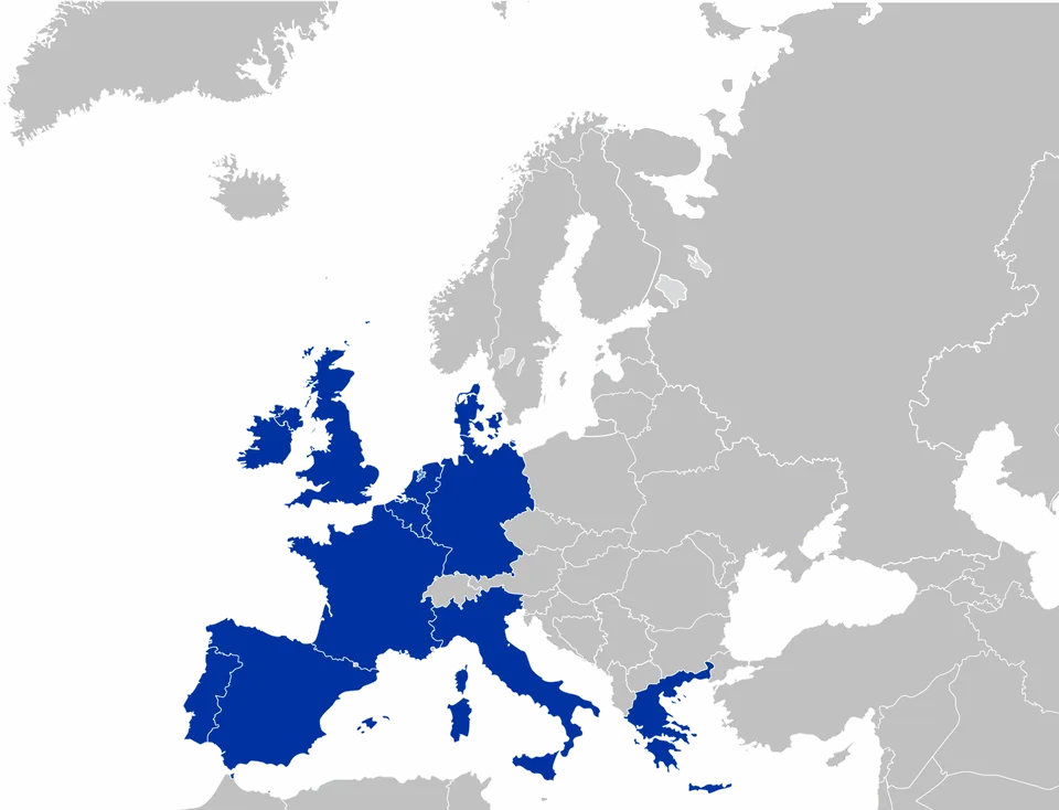 Carte des 12 États membres de l’Union européenne après le traité de Maastricht en 1992