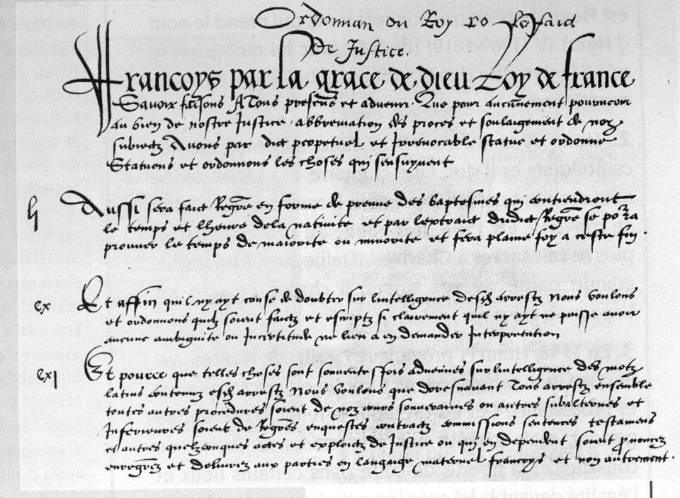 Façade du château de Villers-Cotterêts, où François Ier signa l’ordonnance imposant le français en 1539.Façade du château de Villers-Cotterêts, où François Ier signa l’ordonnance imposant le français en 1539.