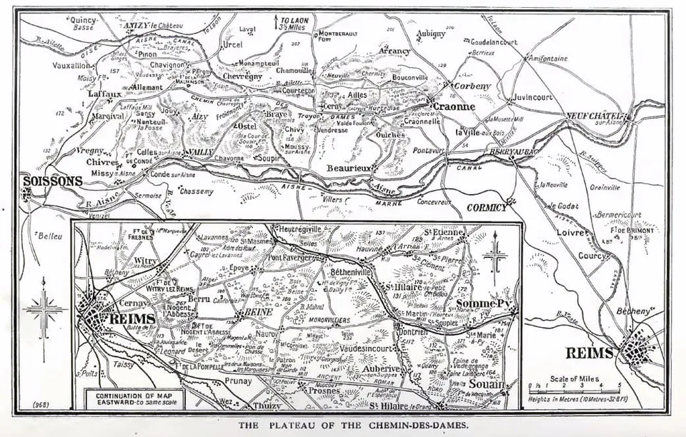 Carte du Chemin des Dames en 1917 entre Soissons et Reims