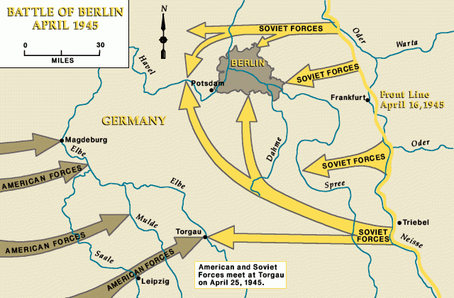 Carte de la bataille de Berlin en avril 1945 pendant la libération de l’Allemagne