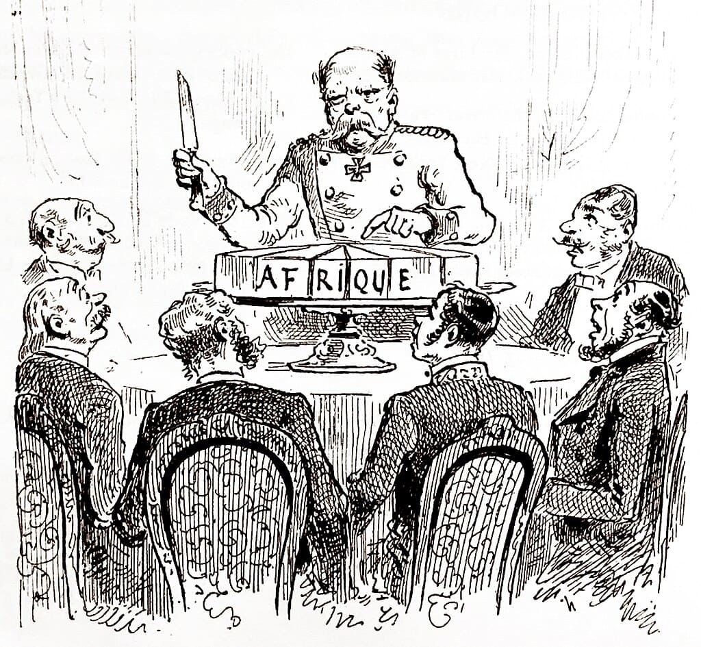 Caricature de 1885 montrant Bismarck découpant un gâteau “Afrique
