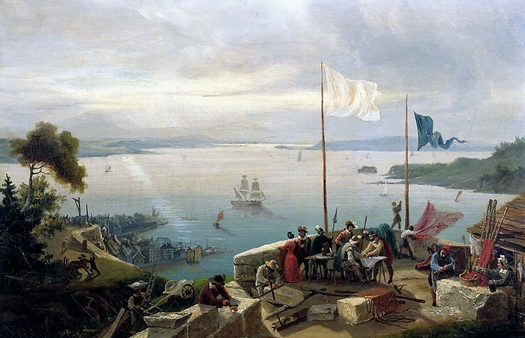Gravure représentant Samuel de Champlain fondant Québec en 1608