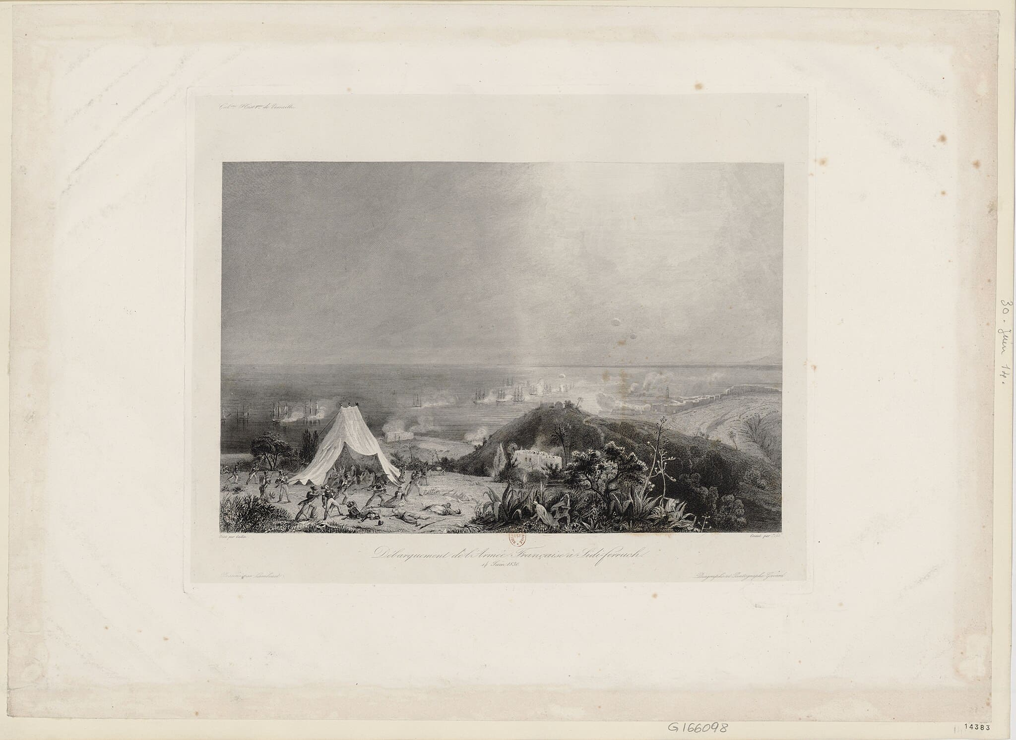 Estampe montrant le débarquement des troupes françaises à Sidi-Ferruch en 1830