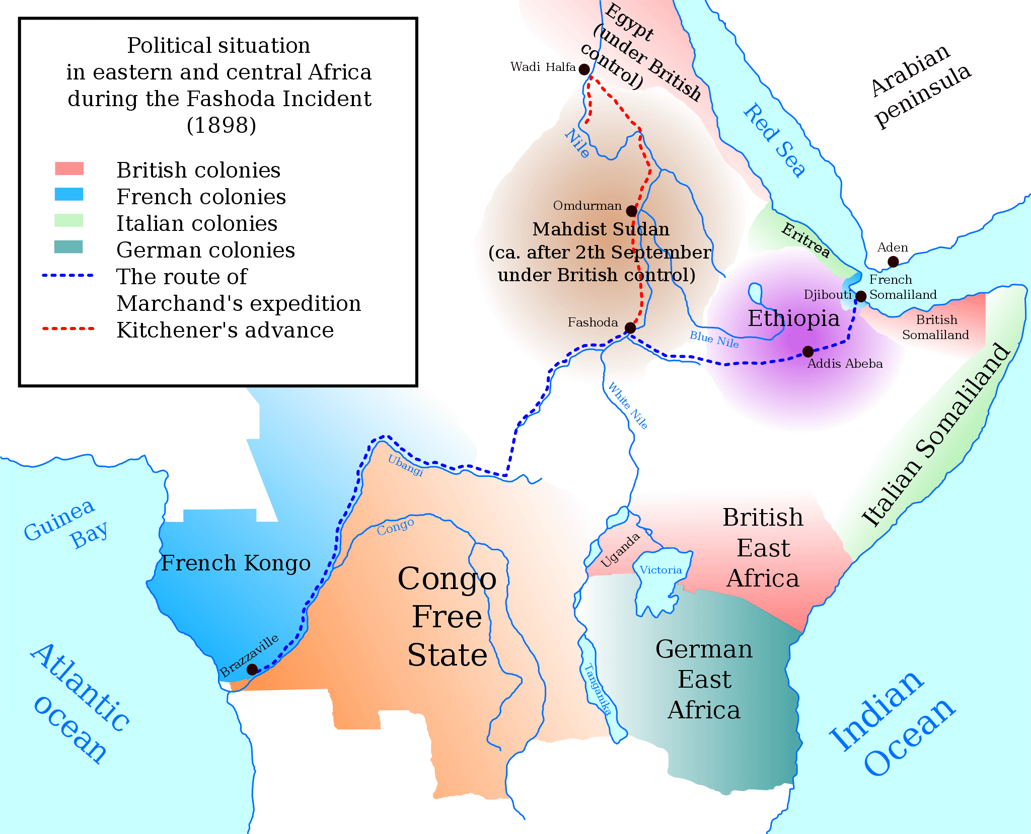 Illustration des troupes françaises et britanniques lors de l’incident de Fachoda au Soudan