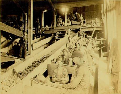 Jeunes enfants travaillant comme breaker boys dans une mine de charbon en Pennsylvanie