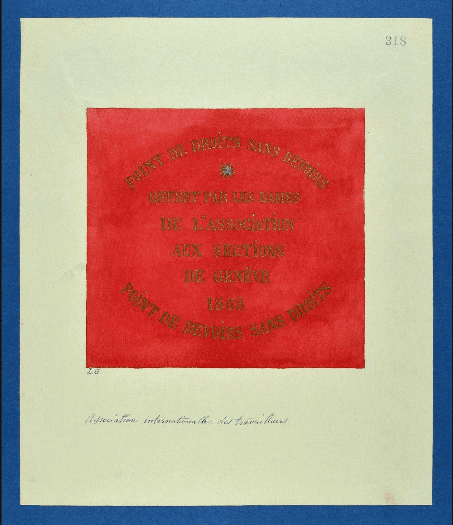 Drapeau de la section genevoise de l’Association internationale des travailleurs (vers 1868)
