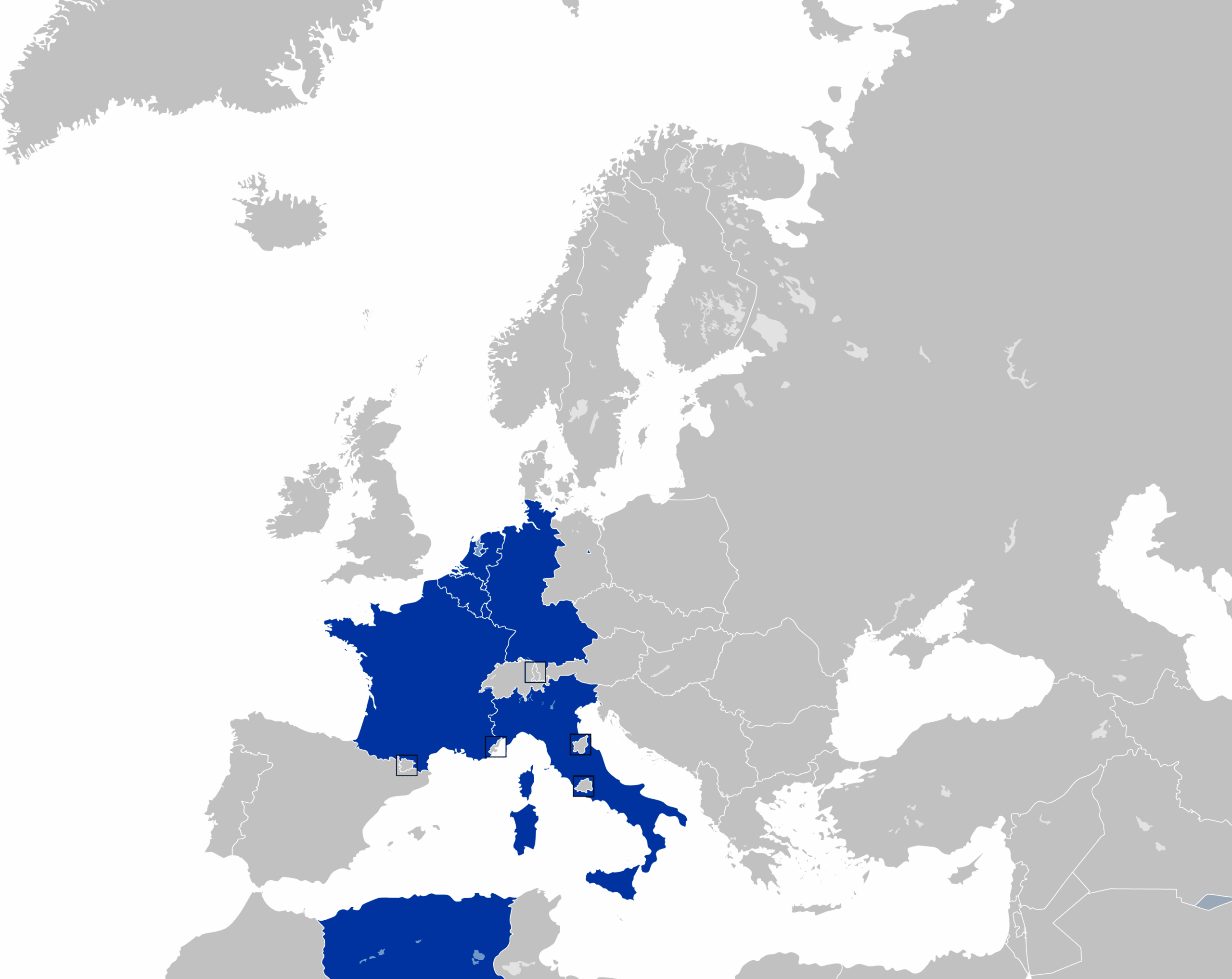 Carte montrant les six pays fondateurs de la Communauté économique européenne en 1957