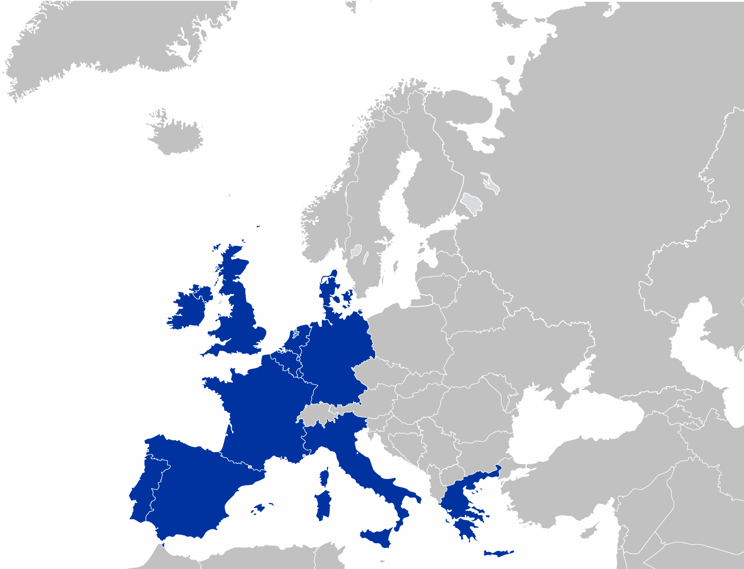 Carte des 12 États membres de l’Union européenne après le traité de Maastricht en 1992