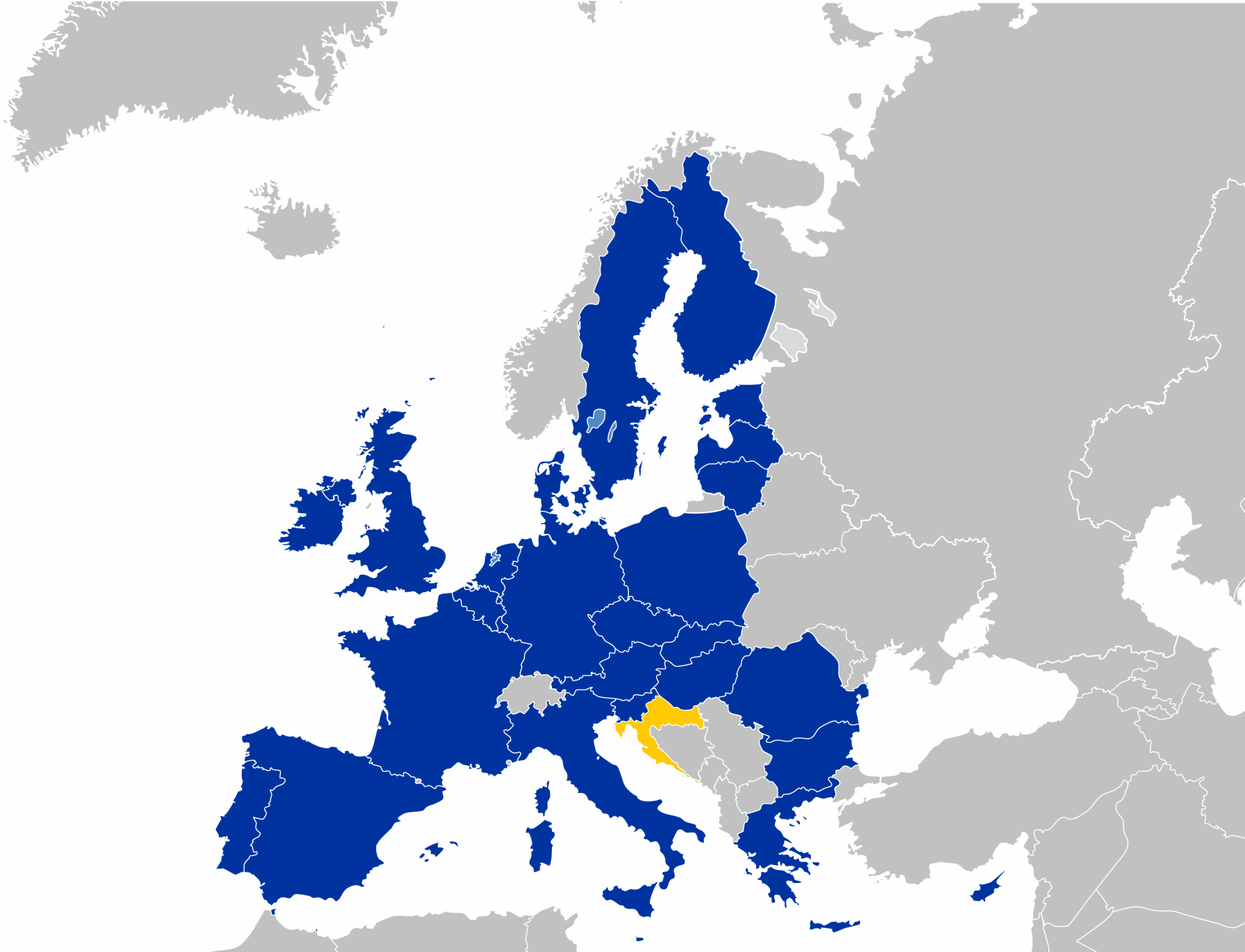 Carte des 28 États membres de l’Union européenne avant le Brexit