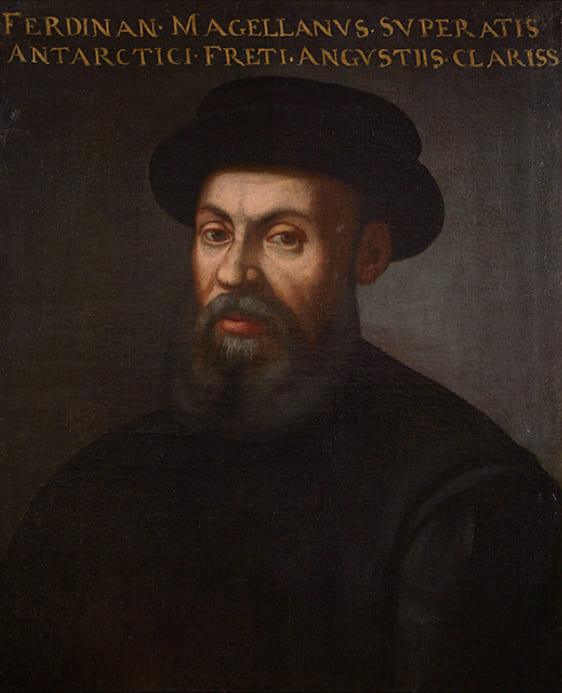 Portrait de Fernand de Magellan en habits noirs et chapeau, explorateur portugais au service de l’Espagne