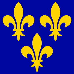 Drapeau royal de la France utilisé du XIVe au XVIe siècle, orné de fleurs de lys d’or sur fond bleu azur
