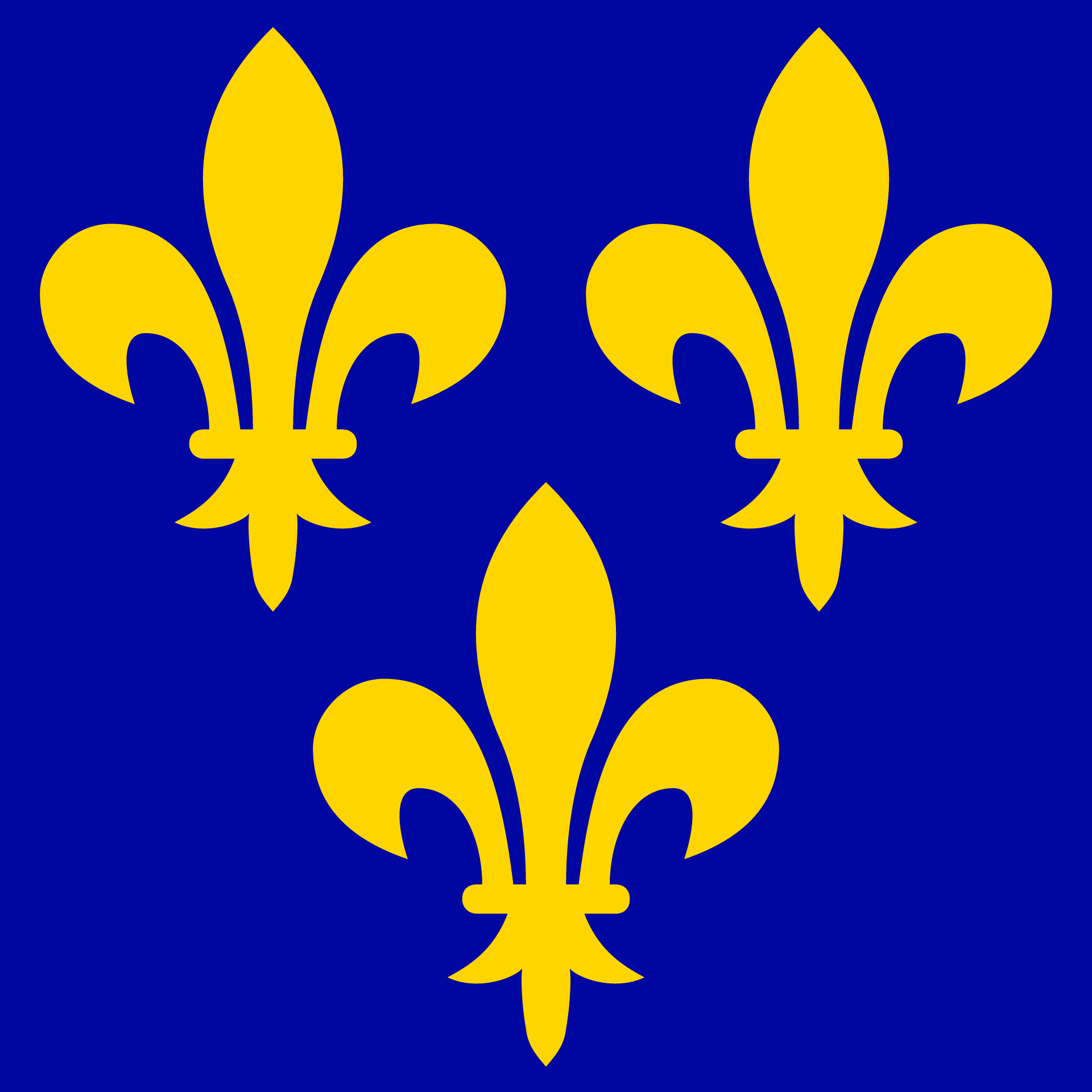 Drapeau royal de la France utilisé du XIVe au XVIe siècle, orné de fleurs de lys d’or sur fond bleu azur