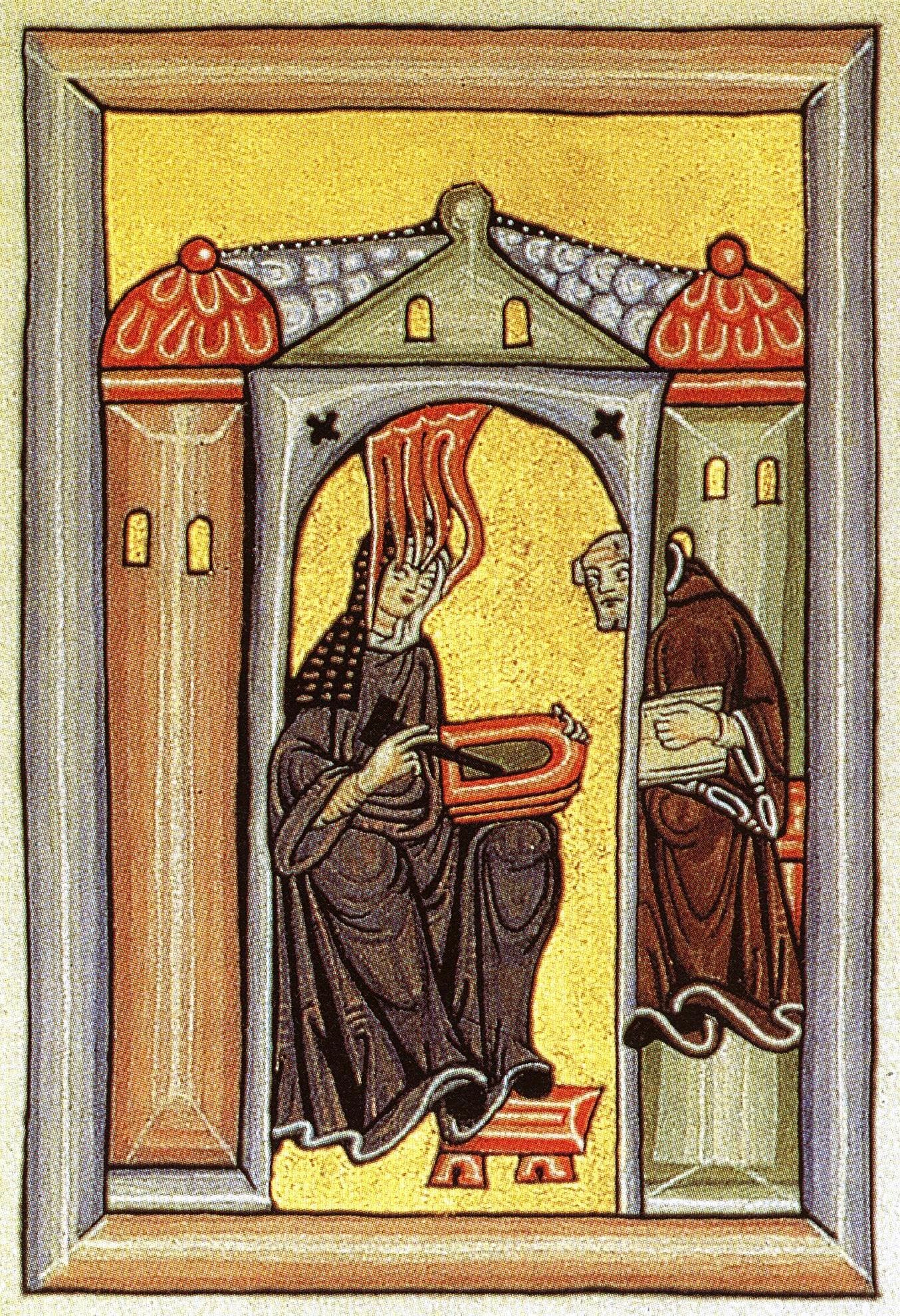 Portrait médiéval d’Hildegarde de Bingen écrivant