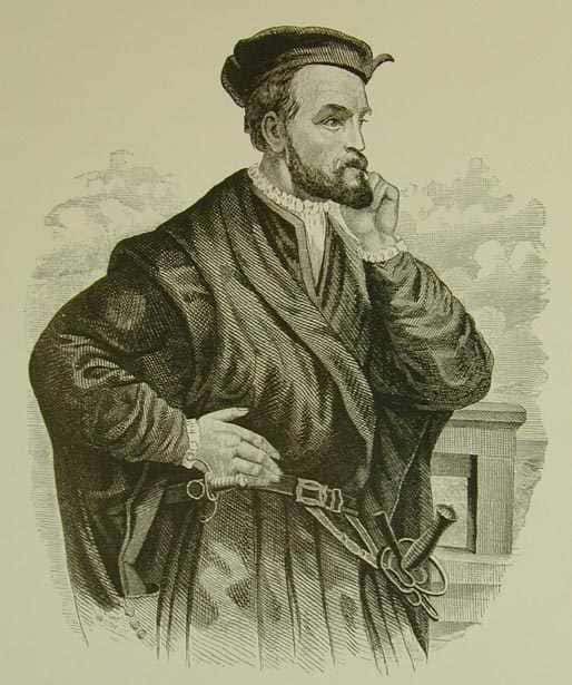 Gravure ancienne représentant Jacques Cartier, explorateur français du XVIe siècle