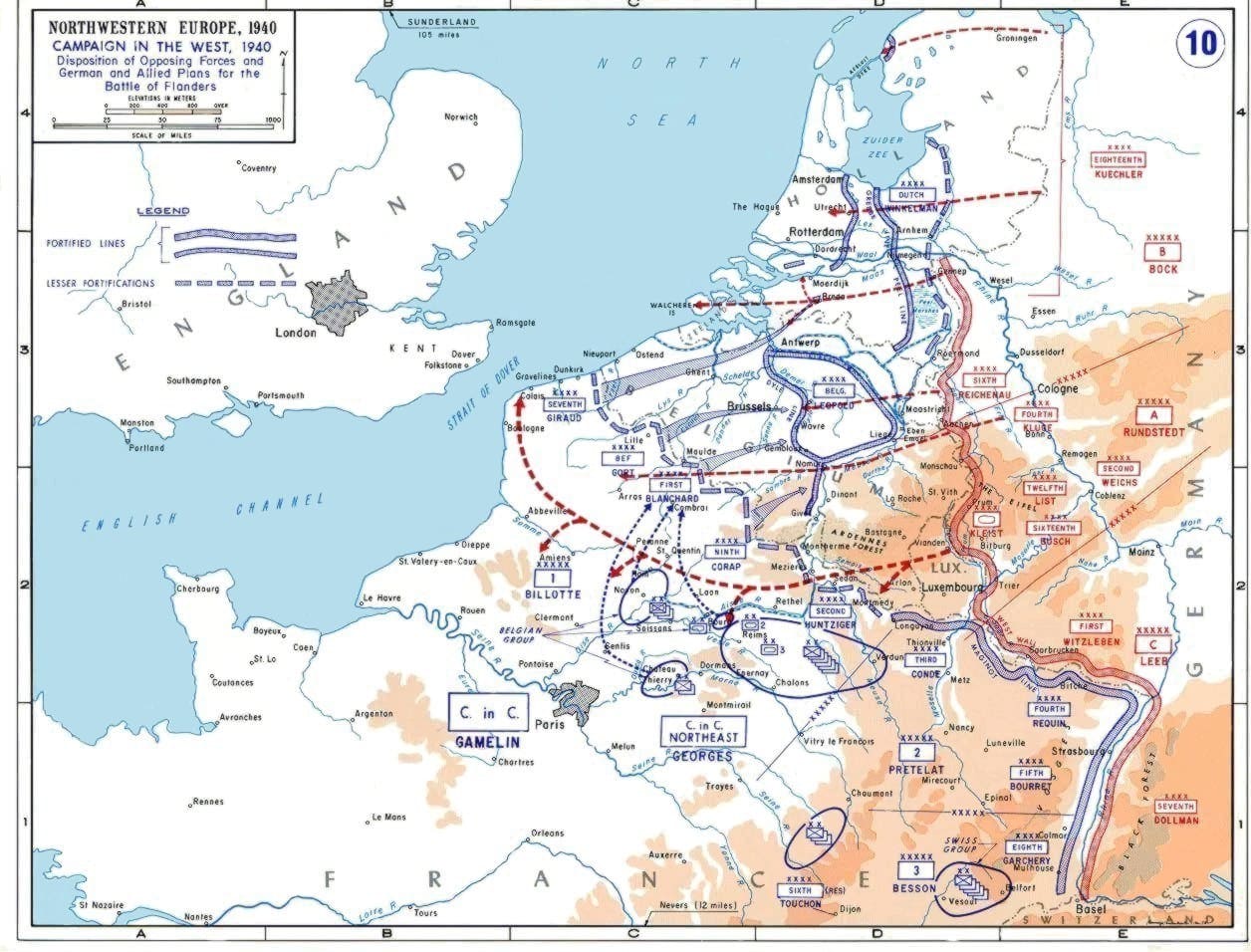 Blitzkrieg 1940 : progression allemande et encerclement allié en Belgique et France