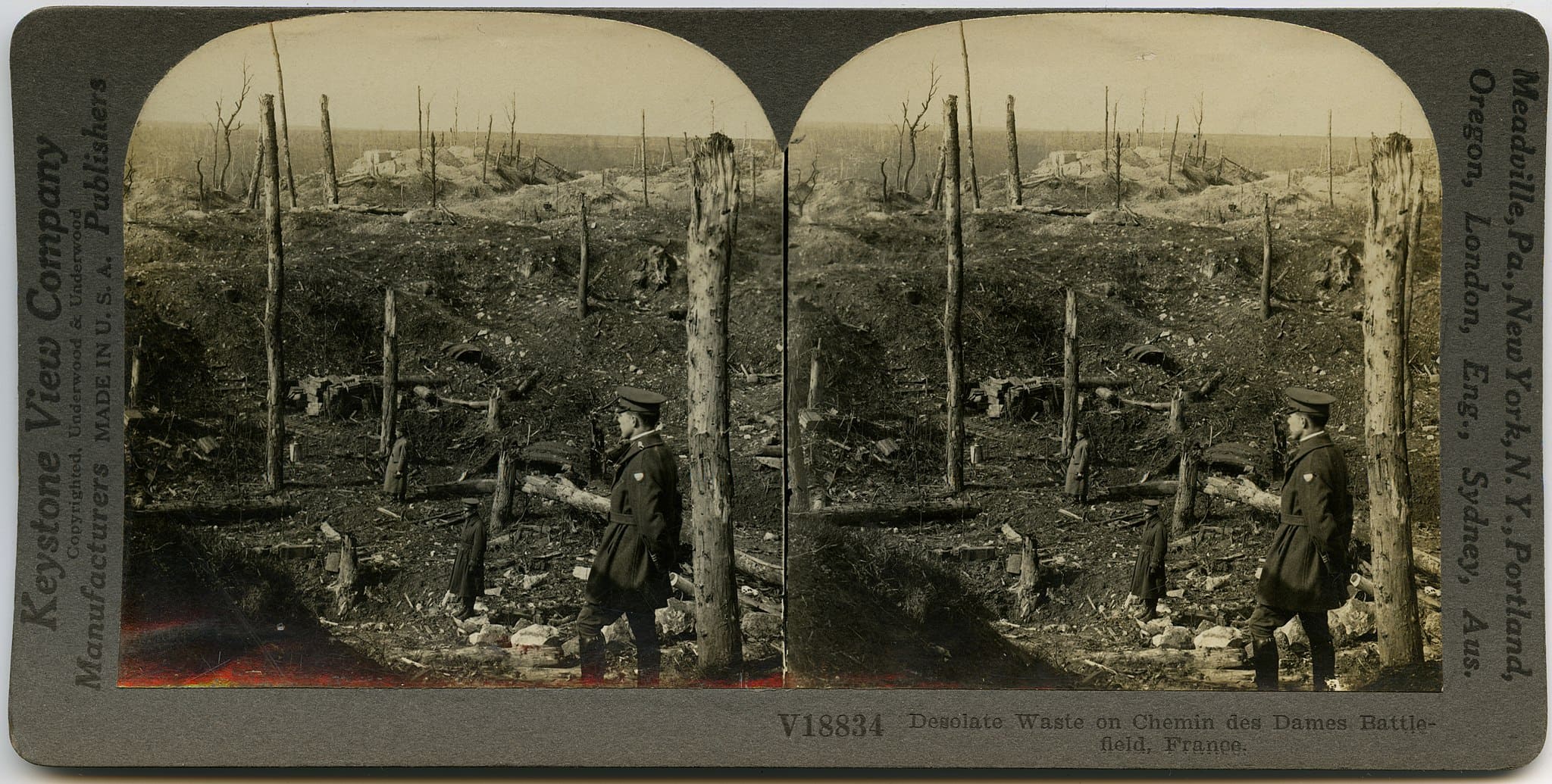 Paysage dévasté du Chemin des Dames en 1917, contexte des mutineries 14-18