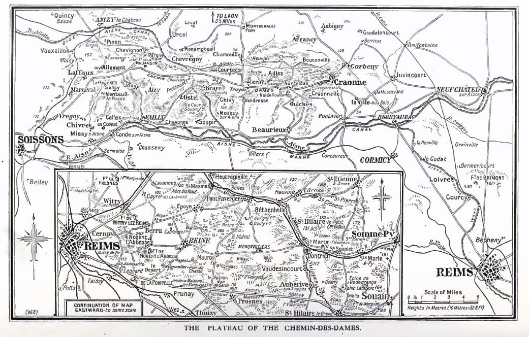 Carte du Chemin des Dames en 1917 entre Soissons et Reims
