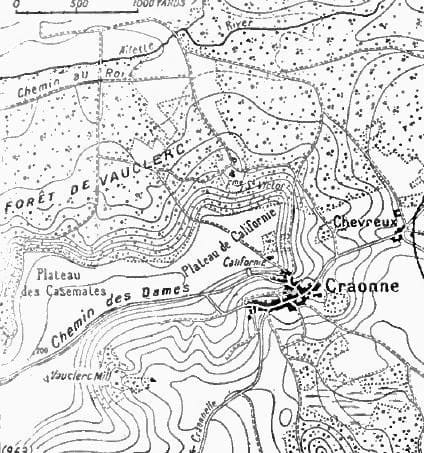 Carte détaillée de Craonne et de l’est du Chemin des Dames en 1917
