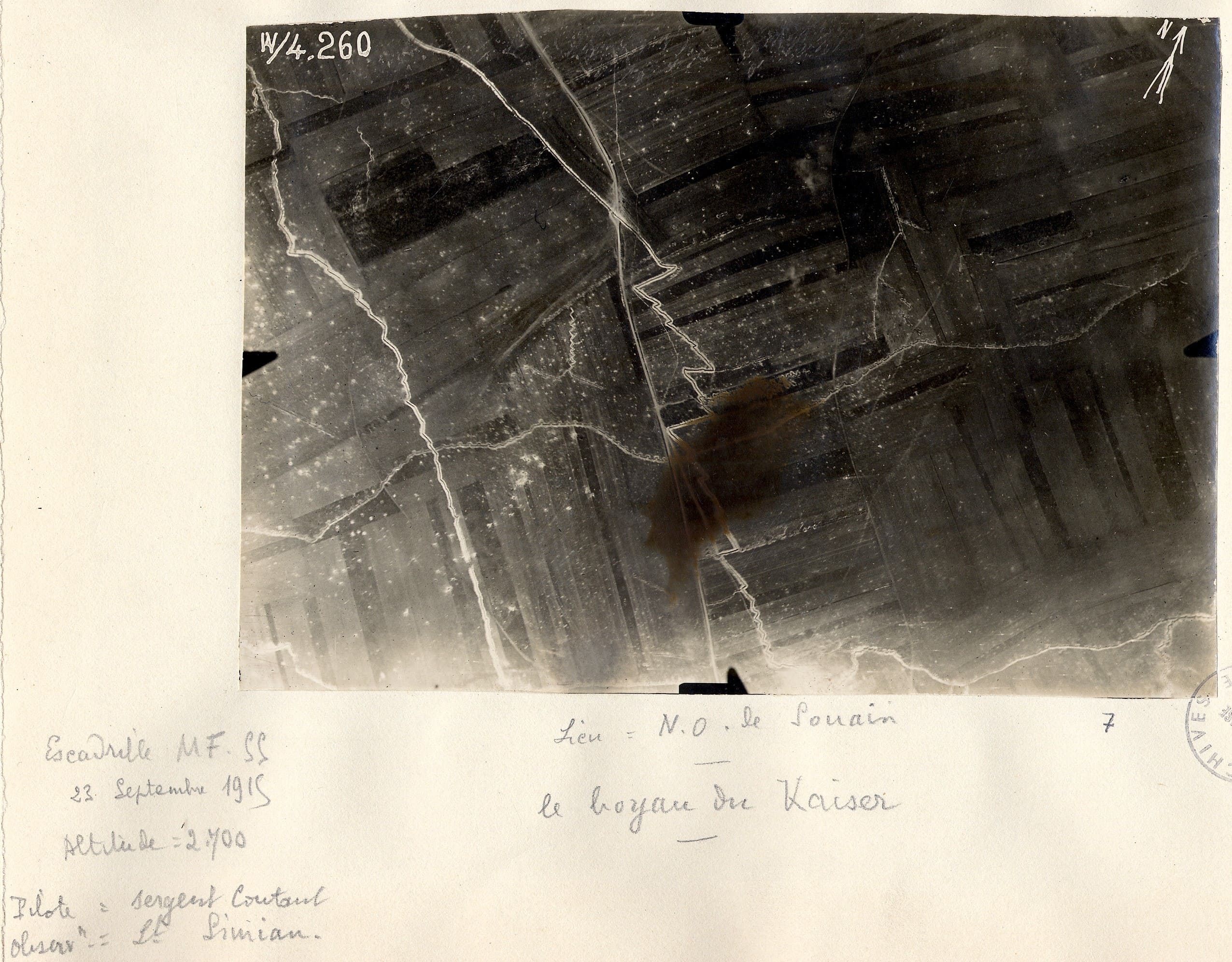 Photo aérienne d’un boyau de tranchée à Souain, Marne, 1915