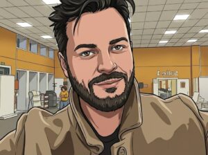 Portrait de Luc Pitallier dans le hall de l’UBO Brest pendant sa reprise d’études au DAEU