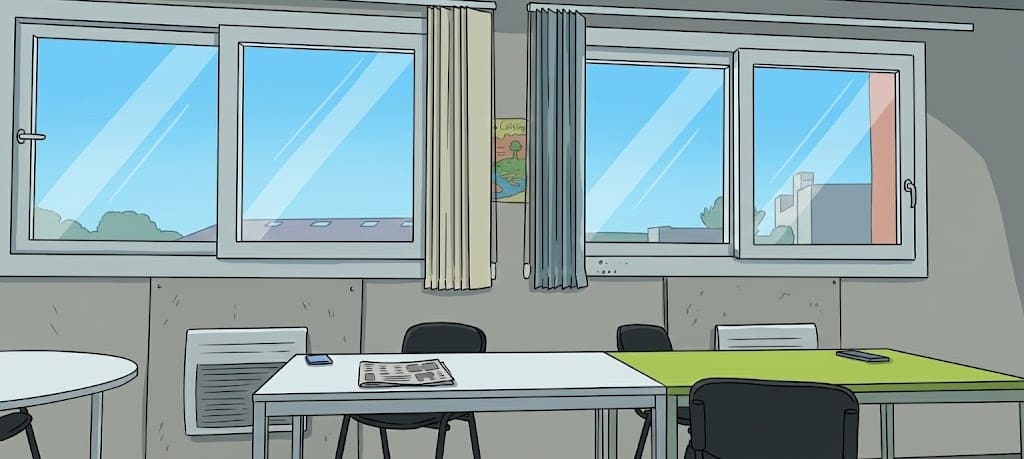 Illustration d’une salle de pause à l’usine où le créateur de Réviser l’histoire révise son DAEU pendant les pauses